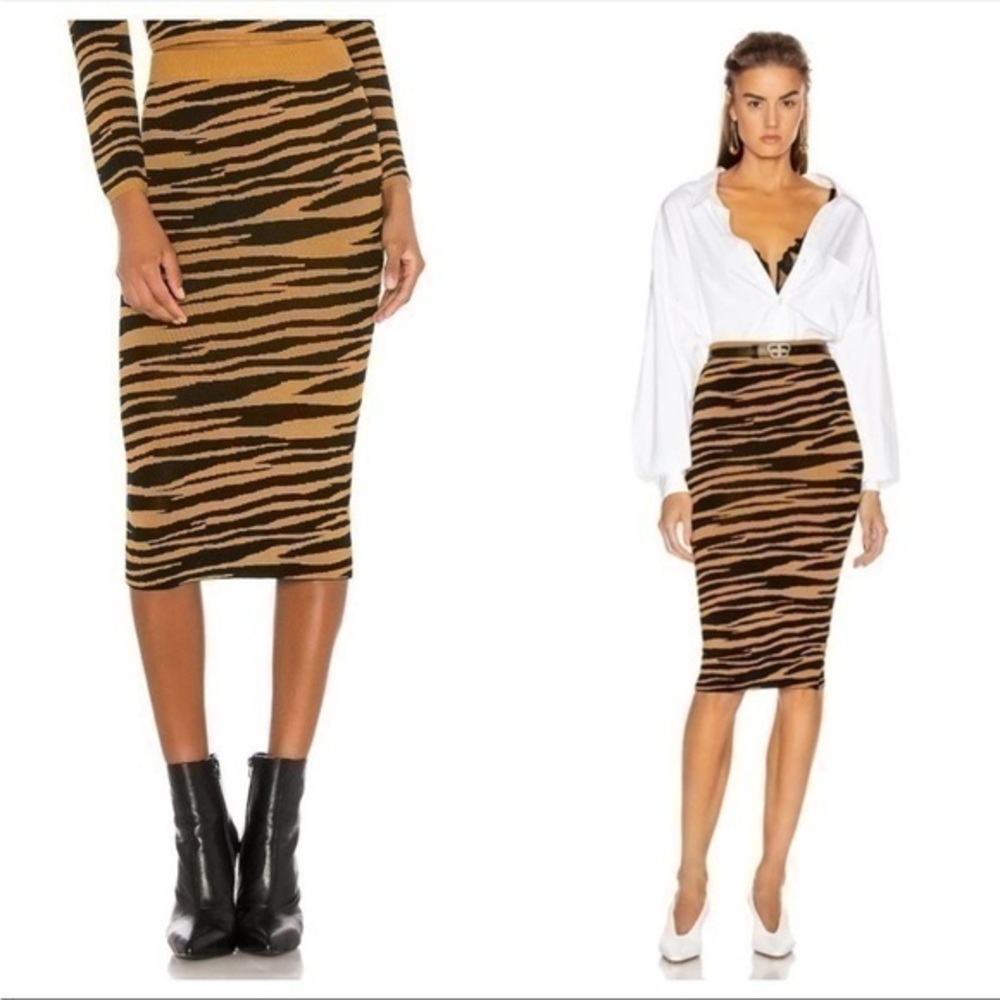 GRLFRND x Revolve Toni Midi Bodycon Skirt in Zebra Black and Gold Size Small